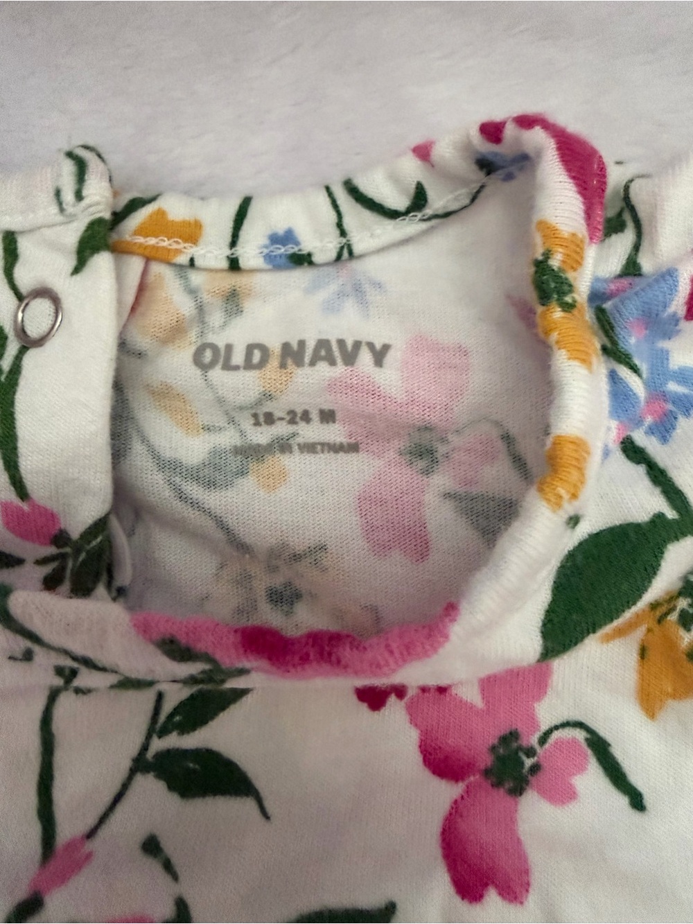 Old Navy White Floral Baby Romper with Pink, Yellow, & Blue Blossoms - Picture 3 of 3